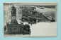 Preview: Postcard Moonlight Litho PC Gruss aus Ruedesheim 1900-1910 Niederwalddenkmal steam ship railway station Town architecture Hessen